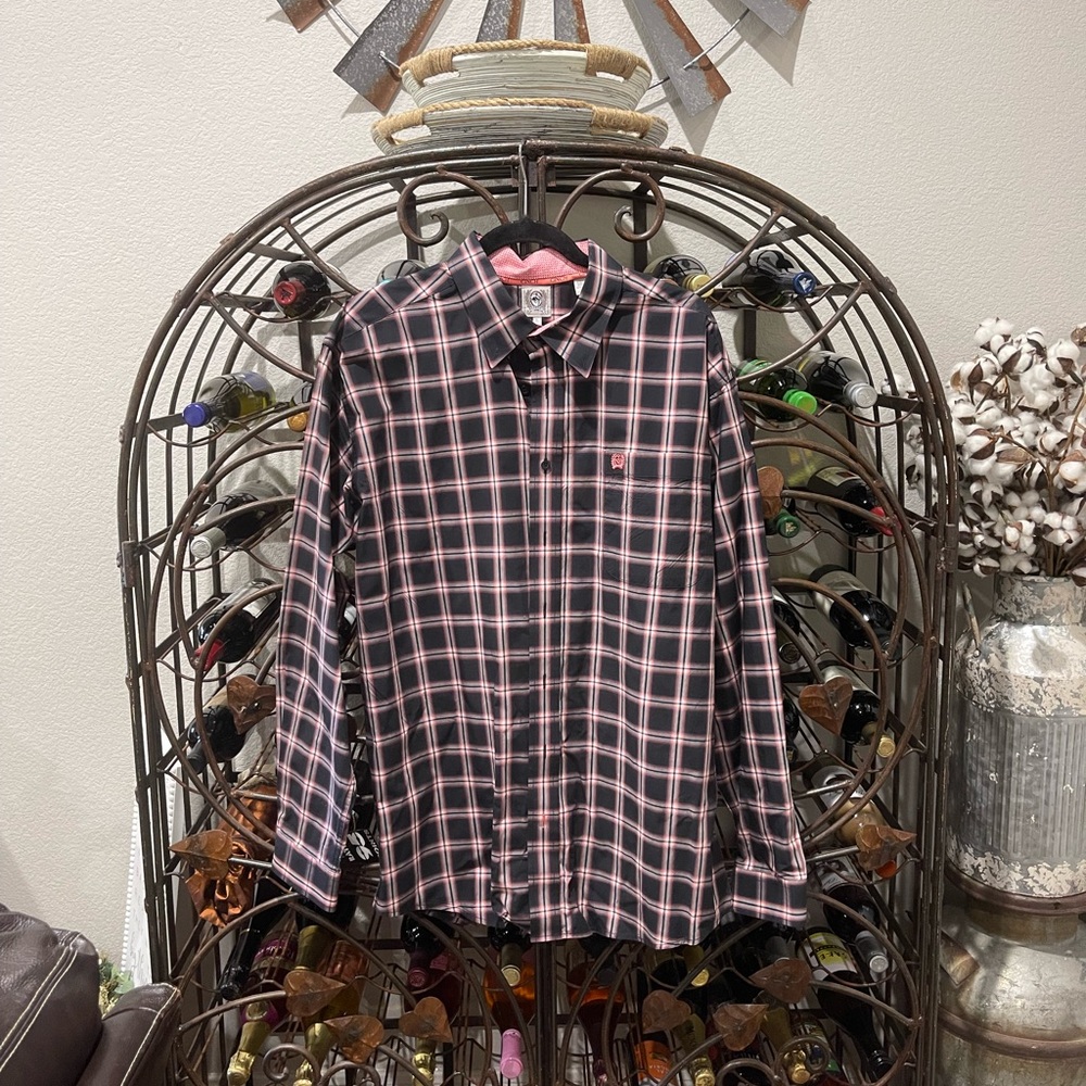 Cinch Men's Black and Peach Plaid Shirt